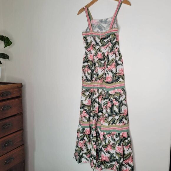 Loft Sundress Linen Blend Pink Green White Tropical Floral Maxi 0 Paradise - Picture 6 of 9